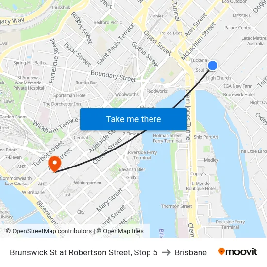 Brunswick St at Robertson Street, Stop 5 to Brisbane map
