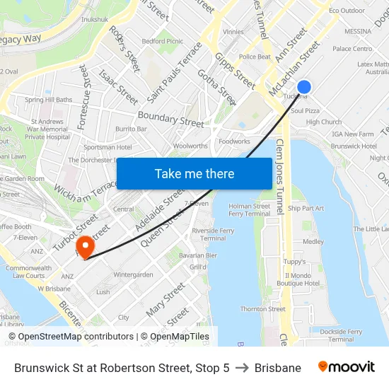 Brunswick St at Robertson Street, Stop 5 to Brisbane map