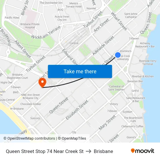 Queen Street Stop 74 Near Creek St to Brisbane map