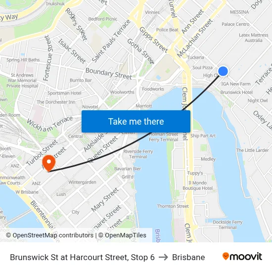 Brunswick St at Harcourt Street, Stop 6 to Brisbane map
