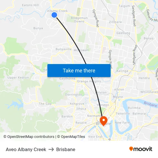 Aveo Albany Creek to Brisbane map