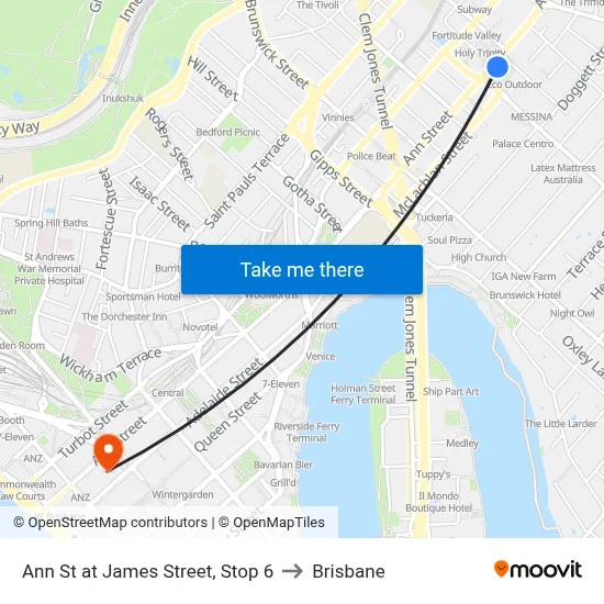 Ann St at James Street, Stop 6 to Brisbane map