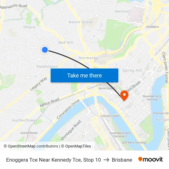 Enoggera Tce Near Kennedy Tce, Stop 10 to Brisbane map