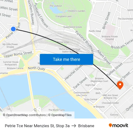 Petrie Tce Near Menzies St, Stop 3a to Brisbane map
