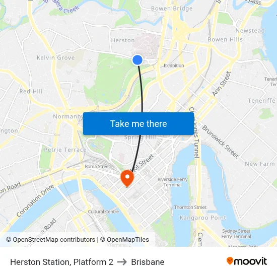 Herston Station, Platform 2 to Brisbane map