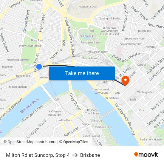Milton Rd at Suncorp, Stop 4 to Brisbane map