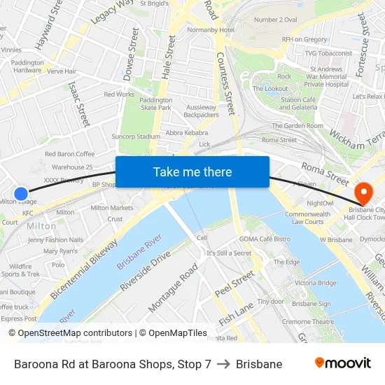 Baroona Rd at Baroona Shops, Stop 7 to Brisbane map