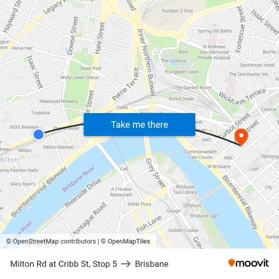 Milton Rd at Cribb St, Stop 5 to Brisbane map