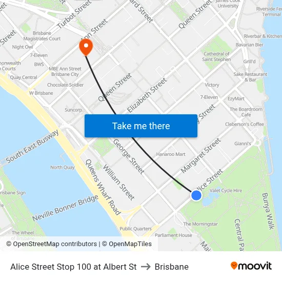 Alice Street Stop 100 at Albert St to Brisbane map