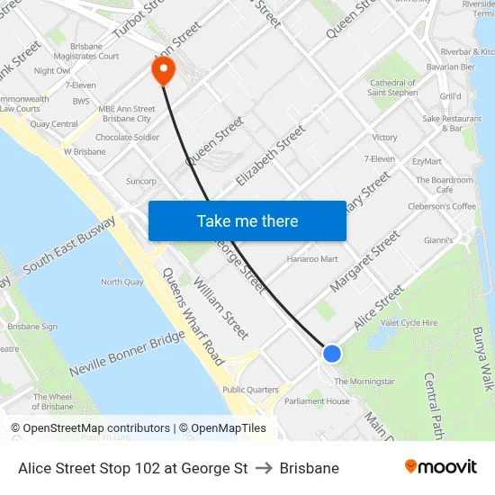 Alice Street Stop 102 at George St to Brisbane map