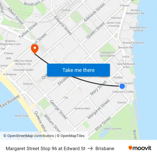 Margaret Street Stop 96 at Edward St to Brisbane map