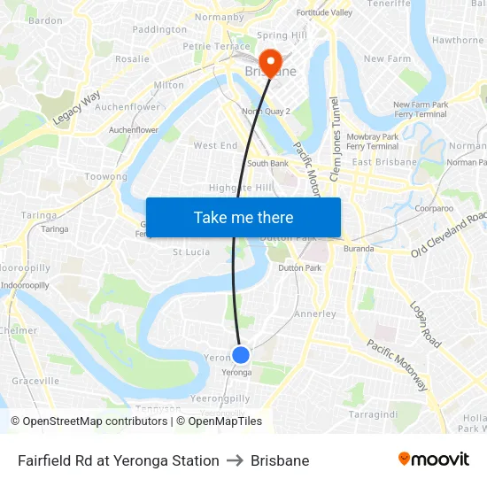 Fairfield Rd at Yeronga Station to Brisbane map