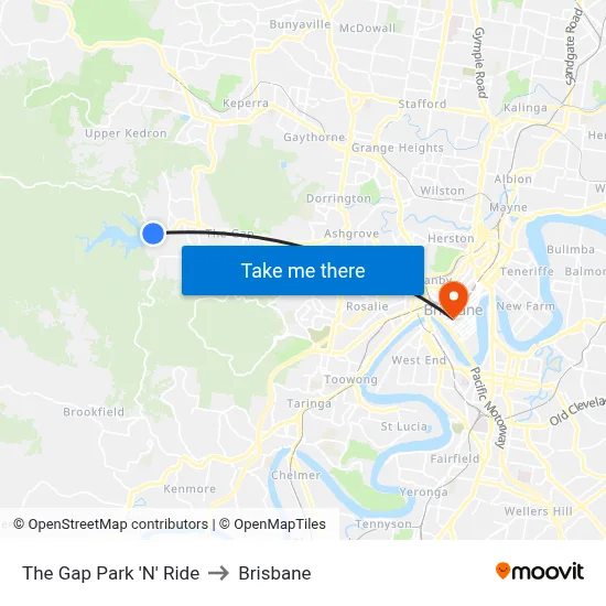The Gap Park 'N' Ride to Brisbane map
