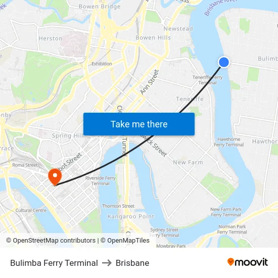 Bulimba Ferry Terminal to Brisbane map