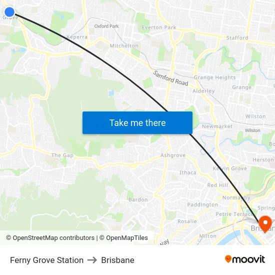 Ferny Grove Station to Brisbane map