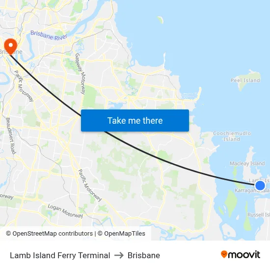 Lamb Island Ferry Terminal to Brisbane map