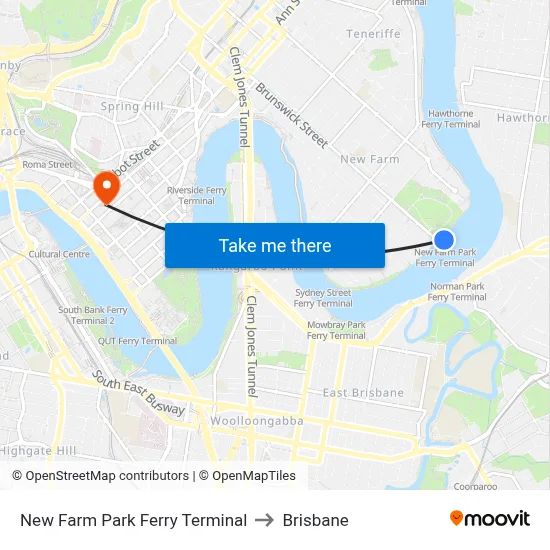 New Farm Park Ferry Terminal to Brisbane map