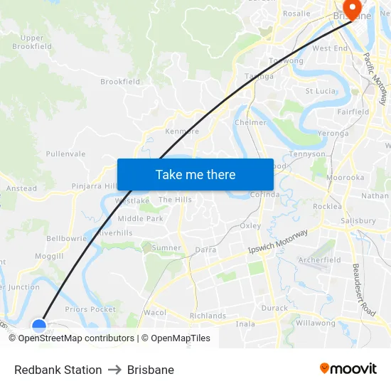 Redbank Station to Brisbane map