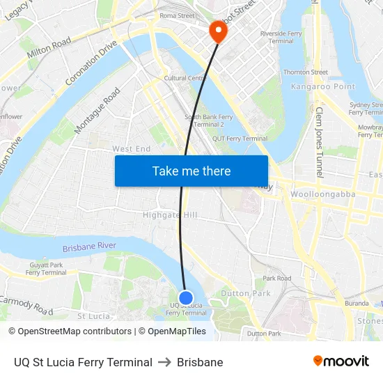 UQ St Lucia Ferry Terminal to Brisbane map