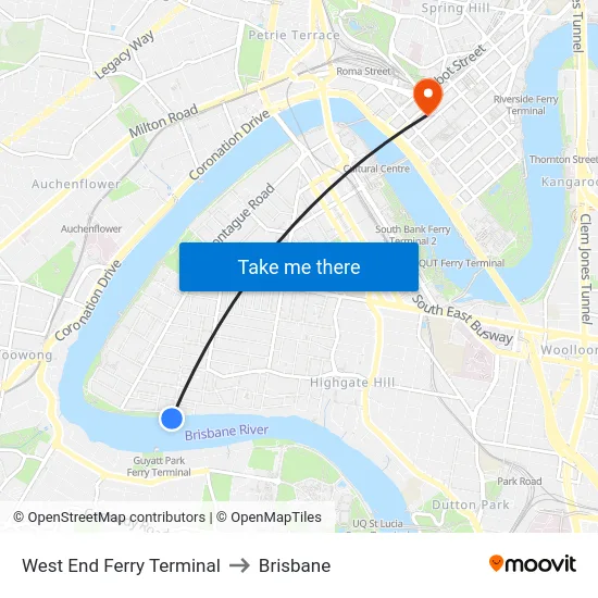 West End Ferry Terminal to Brisbane map