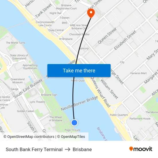 South Bank Ferry Terminal to Brisbane map