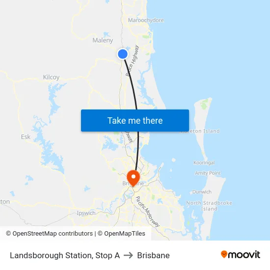 Landsborough Station, Stop A to Brisbane map