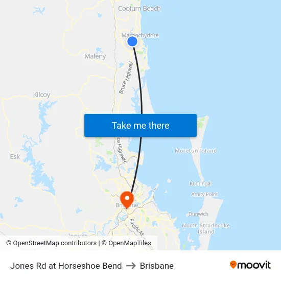 Jones Rd at Horseshoe Bend to Brisbane map