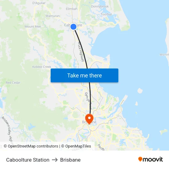 Caboolture Station to Brisbane map