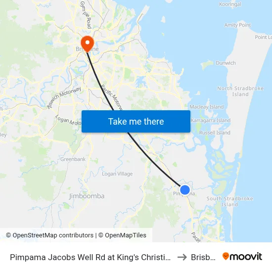 Pimpama Jacobs Well Rd at King's Christian College to Brisbane map