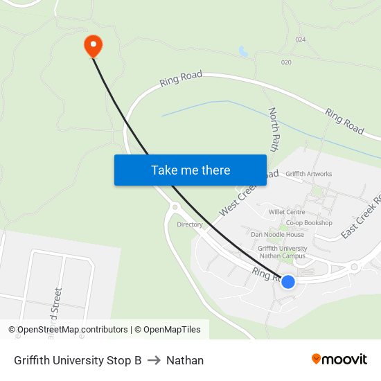 Griffith University Stop B to Nathan map