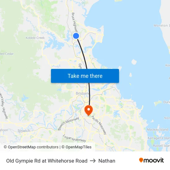 Old Gympie Rd at Whitehorse Road to Nathan map