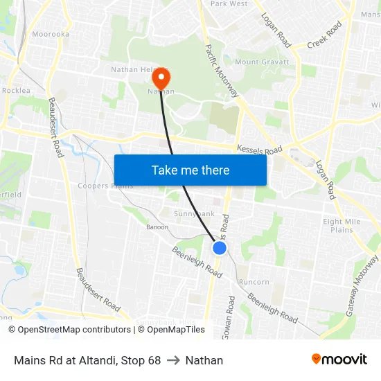 Mains Rd at Altandi, Stop 68 to Nathan map