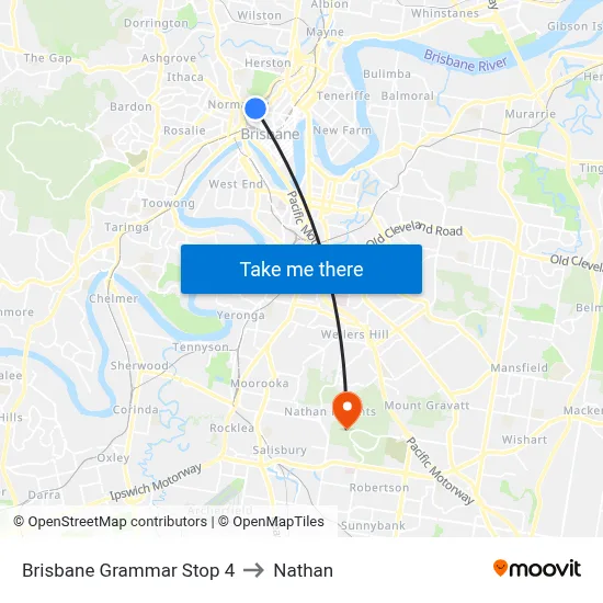 Brisbane Grammar Stop 4 to Nathan map