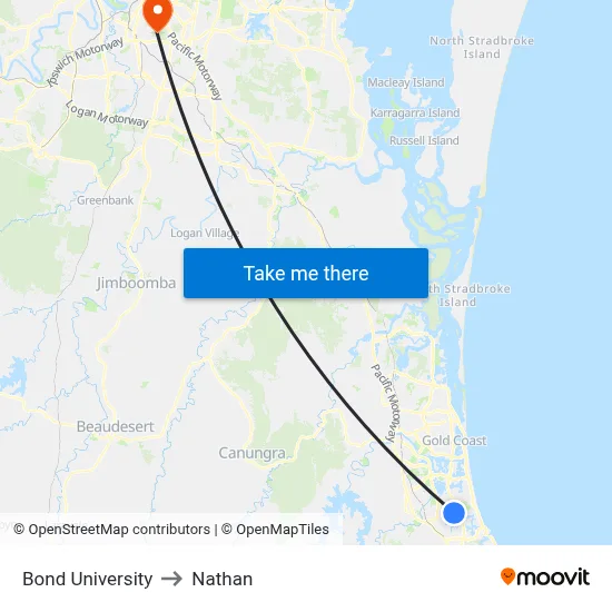 Bond University to Nathan map