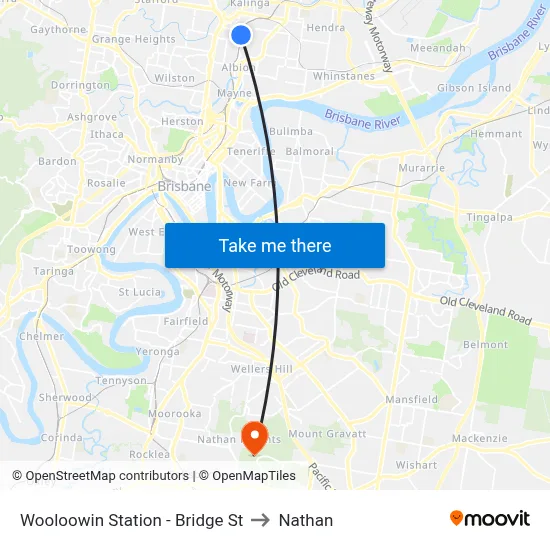 Wooloowin Station - Bridge St to Nathan map
