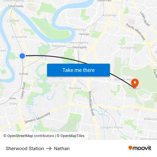 Sherwood Station to Nathan map