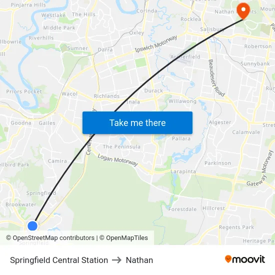Springfield Central Station to Nathan map