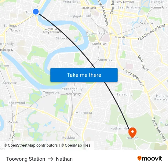 Toowong Station to Nathan map