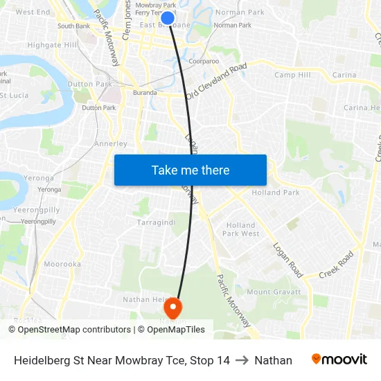 Heidelberg St Near Mowbray Tce, Stop 14 to Nathan map