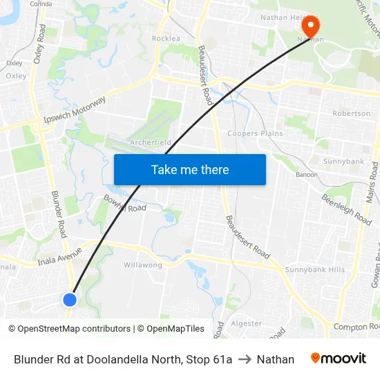 Blunder Rd at Doolandella North, Stop 61a to Nathan map