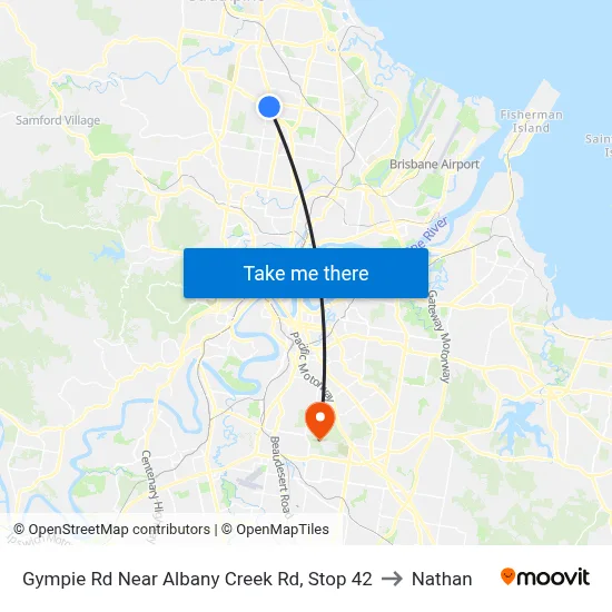 Gympie Rd Near Albany Creek Rd, Stop 42 to Nathan map