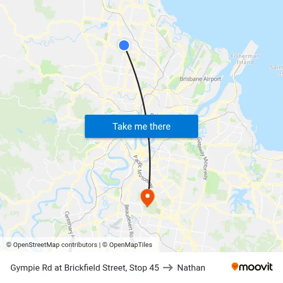 Gympie Rd at Brickfield Street, Stop 45 to Nathan map