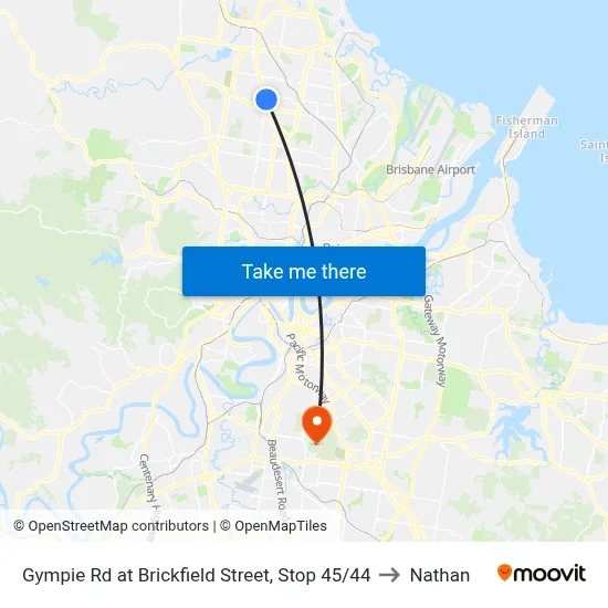 Gympie Rd at Brickfield Street, Stop 45/44 to Nathan map