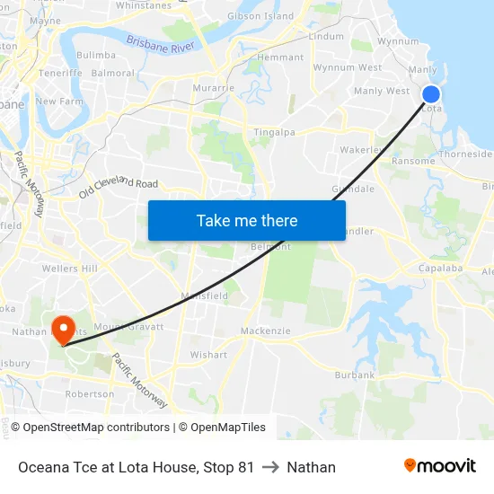 Oceana Tce at Lota House, Stop 81 to Nathan map