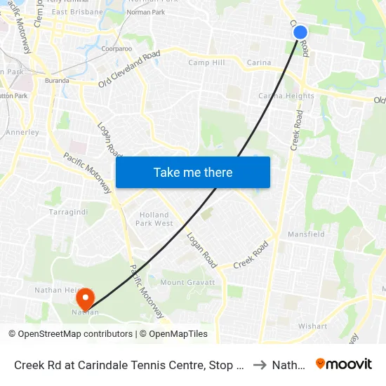 Creek Rd at Carindale Tennis Centre, Stop 46 to Nathan map