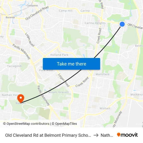 Old Cleveland Rd at Belmont Primary School to Nathan map