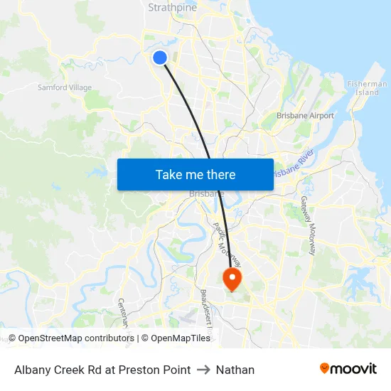 Albany Creek Rd at Preston Point to Nathan map