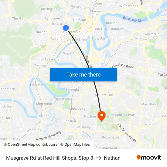 Musgrave Rd at Red Hill Shops, Stop 8 to Nathan map