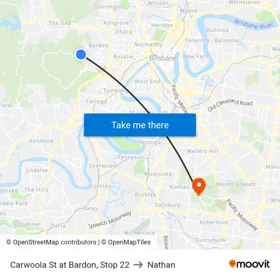 Carwoola St at Bardon, Stop 22 to Nathan map