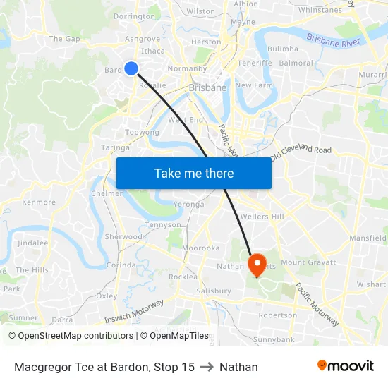 Macgregor Tce at Bardon, Stop 15 to Nathan map